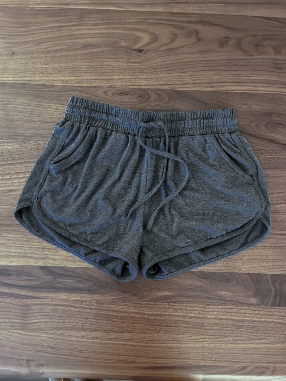 Running Dolphin Shorts with Pockets and Drawstring in Dark Charcoal Gray